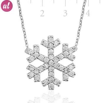 Zircon Stone Rhodium Plated Snowflake Necklace